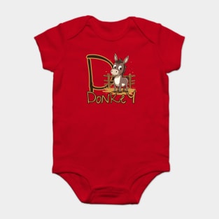 Cool Brown Donkey with Letter D - Trendy Animal Alphabet Design Baby Bodysuit